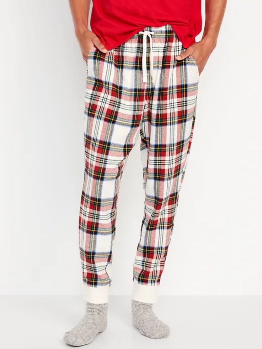 Old Navy White Tartan Plaid Flannel Jogger Pajama Pants Match the Family